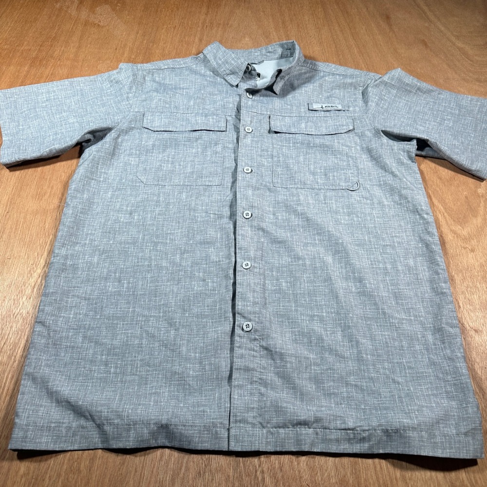 Habit Fishing Shirt Mens Medium Gray UPF 50 Vented Short Sleeve Button Front